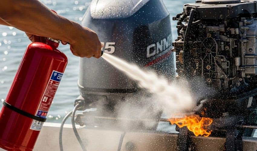 If a Boat Motor Catches Fire and when to use fire extinguisher